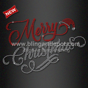 Merry Christmas Rhinestone Transfers for T-shirt Holiday Gift Idea 